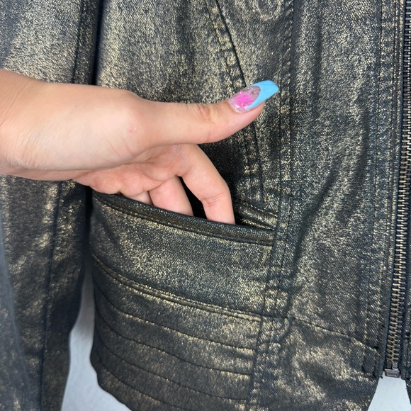 White House Black Market Gold Metallic Biker Moto Jacket Size 2 - Picture 6 of 11